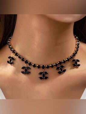 Macy's Black and Gold Dainty Charm Choker Necklace